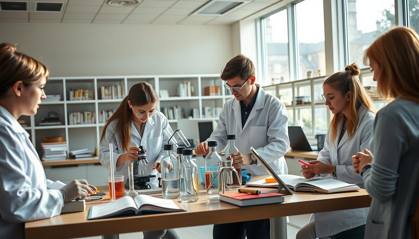 Students working in research laboratory
